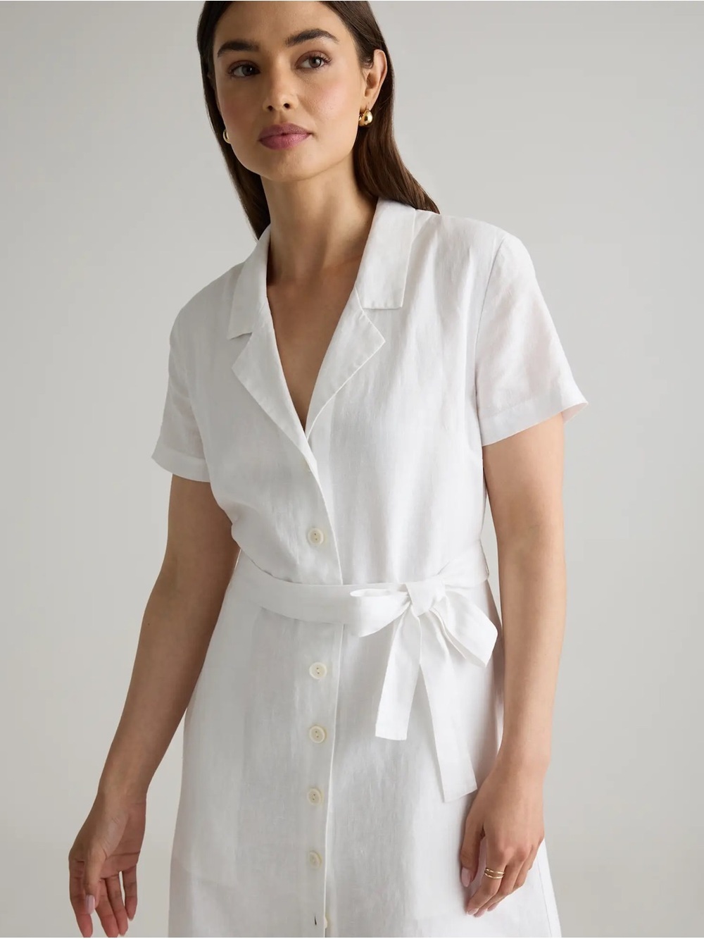 NWT Quince 100% European Linen Button Front Midi Dress White Casual A-Line - Picture 9 of 9